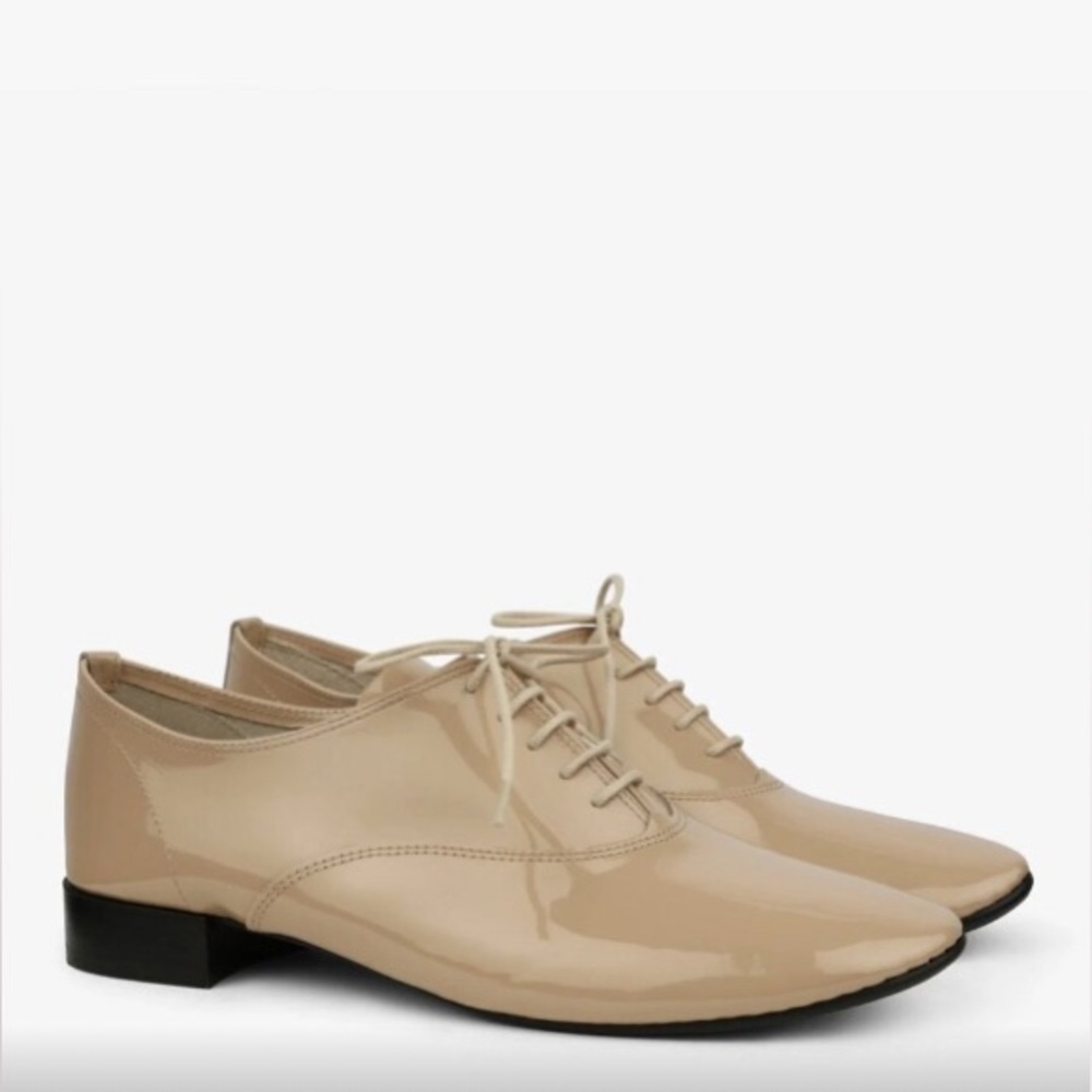 Repetto Zizi Beige Patent Leather Lace Up Oxford Shoes